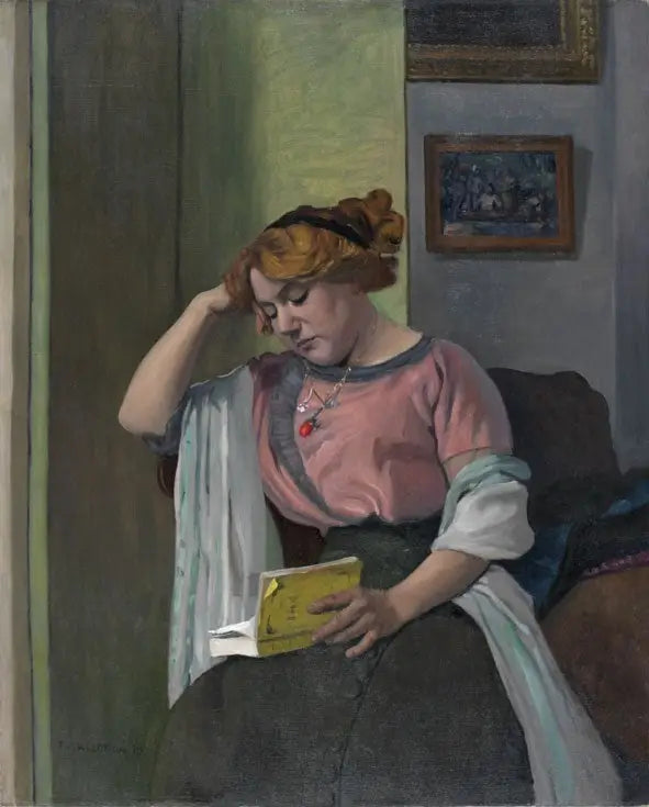 Femme lisant dans un intérieur - Félix Vallotton image 1 copie peinte à la main à l’huile