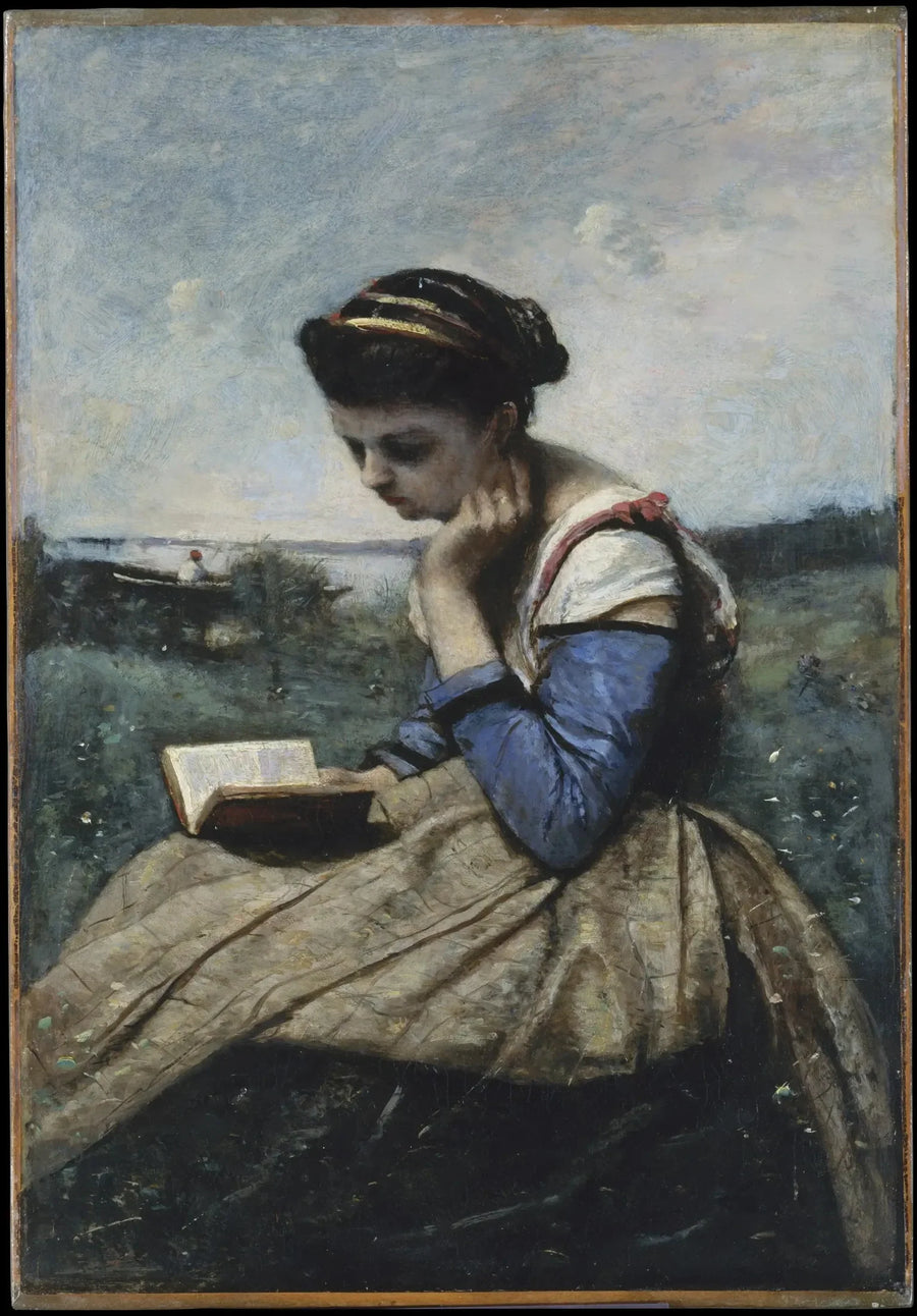 女性が読書している - ジャン＝バティスト・カミーユ・コロー