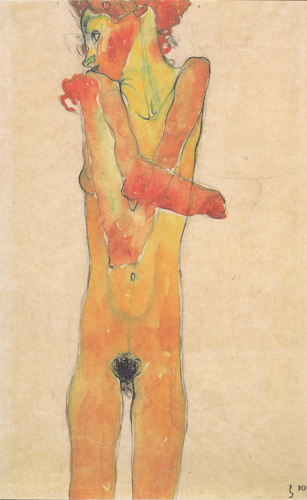Femme nue debout avec les bras croisés - Egon Schiele image 1 copie de tableau peinte à la main