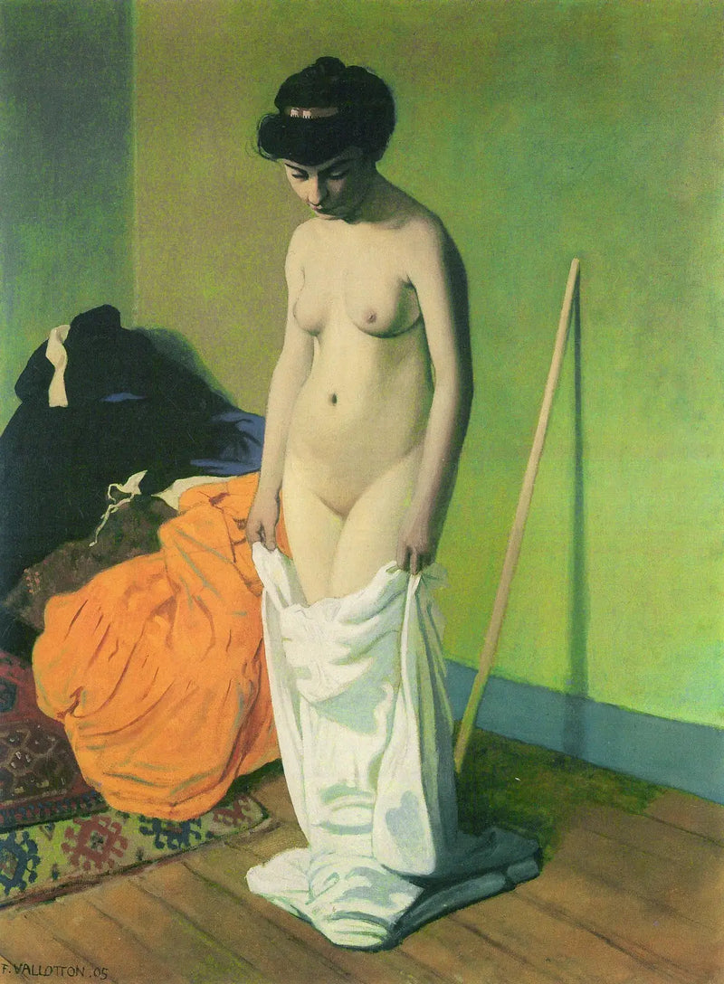 両手でシャツを持つ裸の女性が立っている - フェリックス・ヴァロトン

Source:
Femme nue debout tenant sa chemise à deux mains - Félix Vallotton
