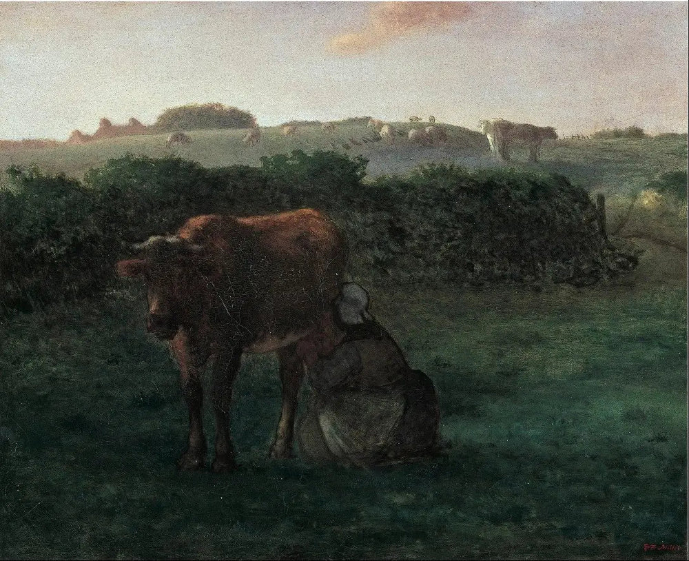 Femme traçant une vache - Jean-François Millet image 1 copie peinte à la main à l’huile