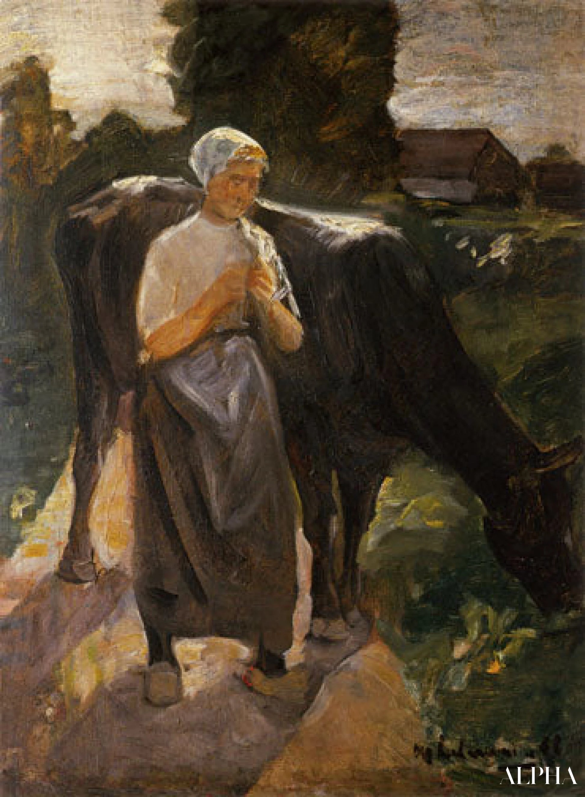牛と少女／オランダのカウガール - マックス・リーバーマン - 高級絵画および絵画の複製