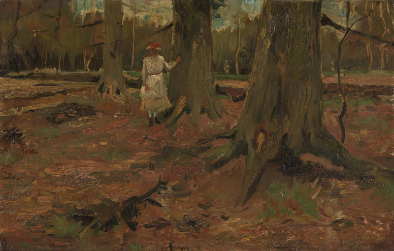 森の中の白い服の少女 - Vincent van Gogh