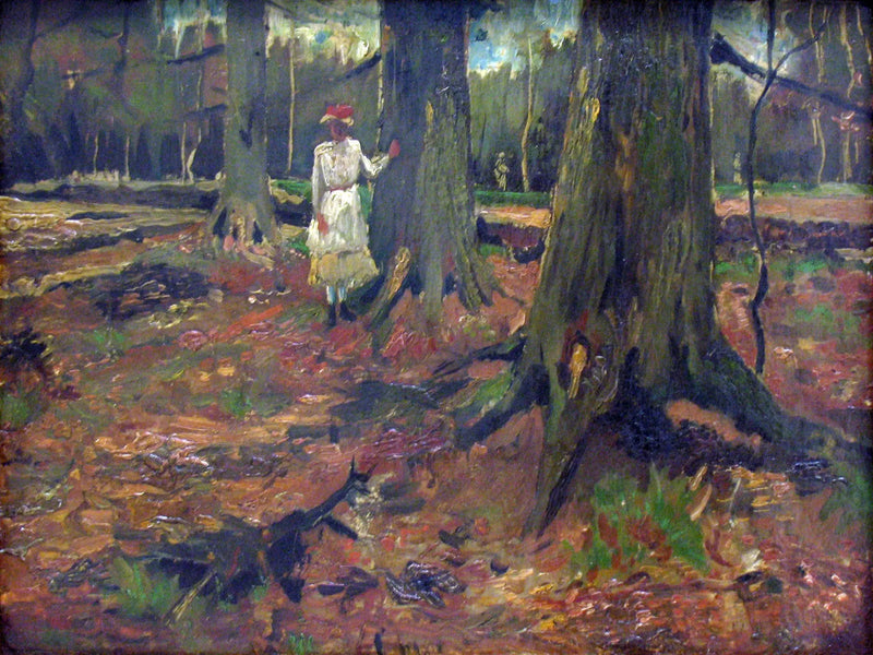 森の中の白い服の少女 - Vincent van Gogh
