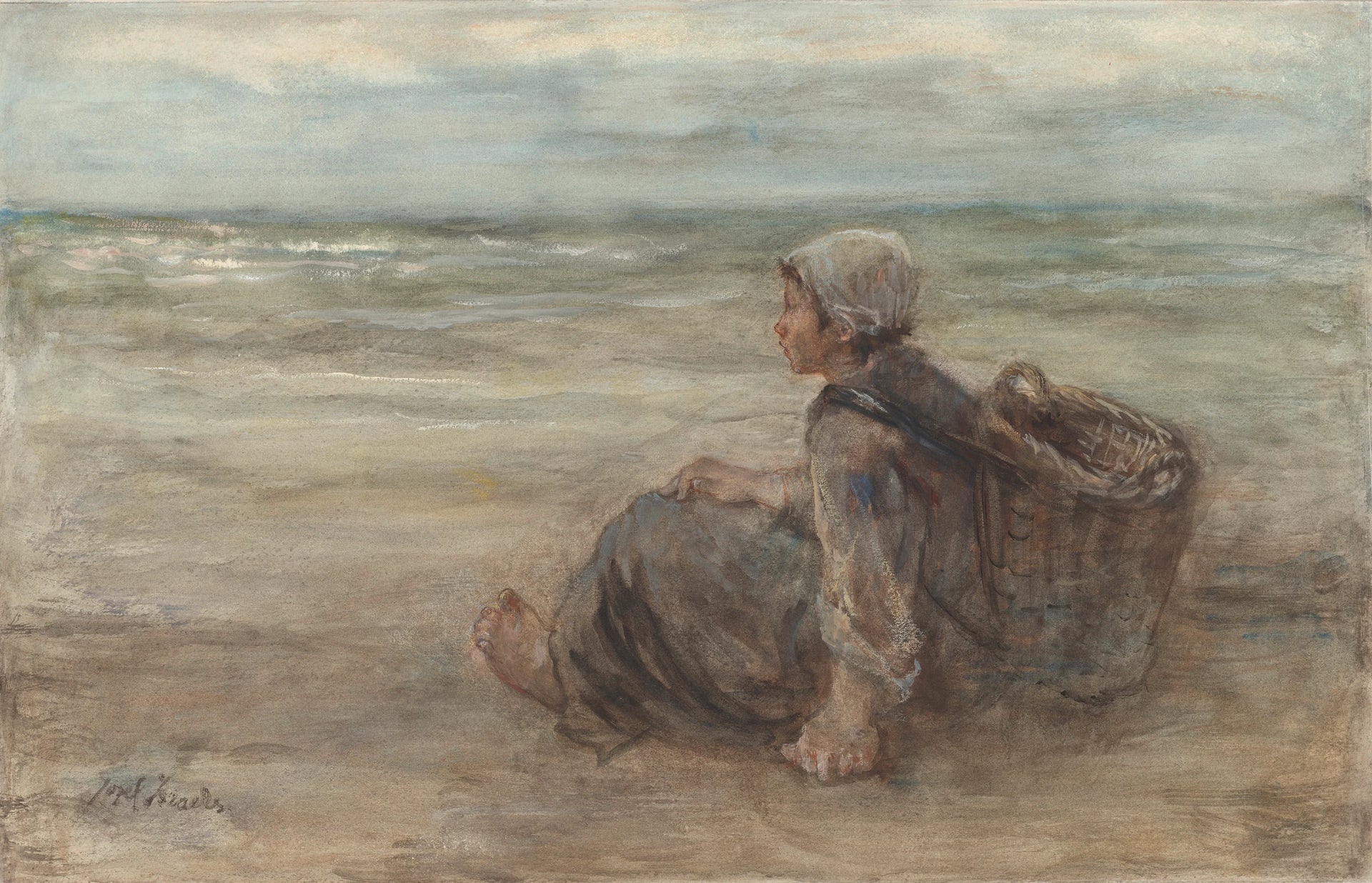 Fille de pêcheur sur la plage - Jozef Israëls