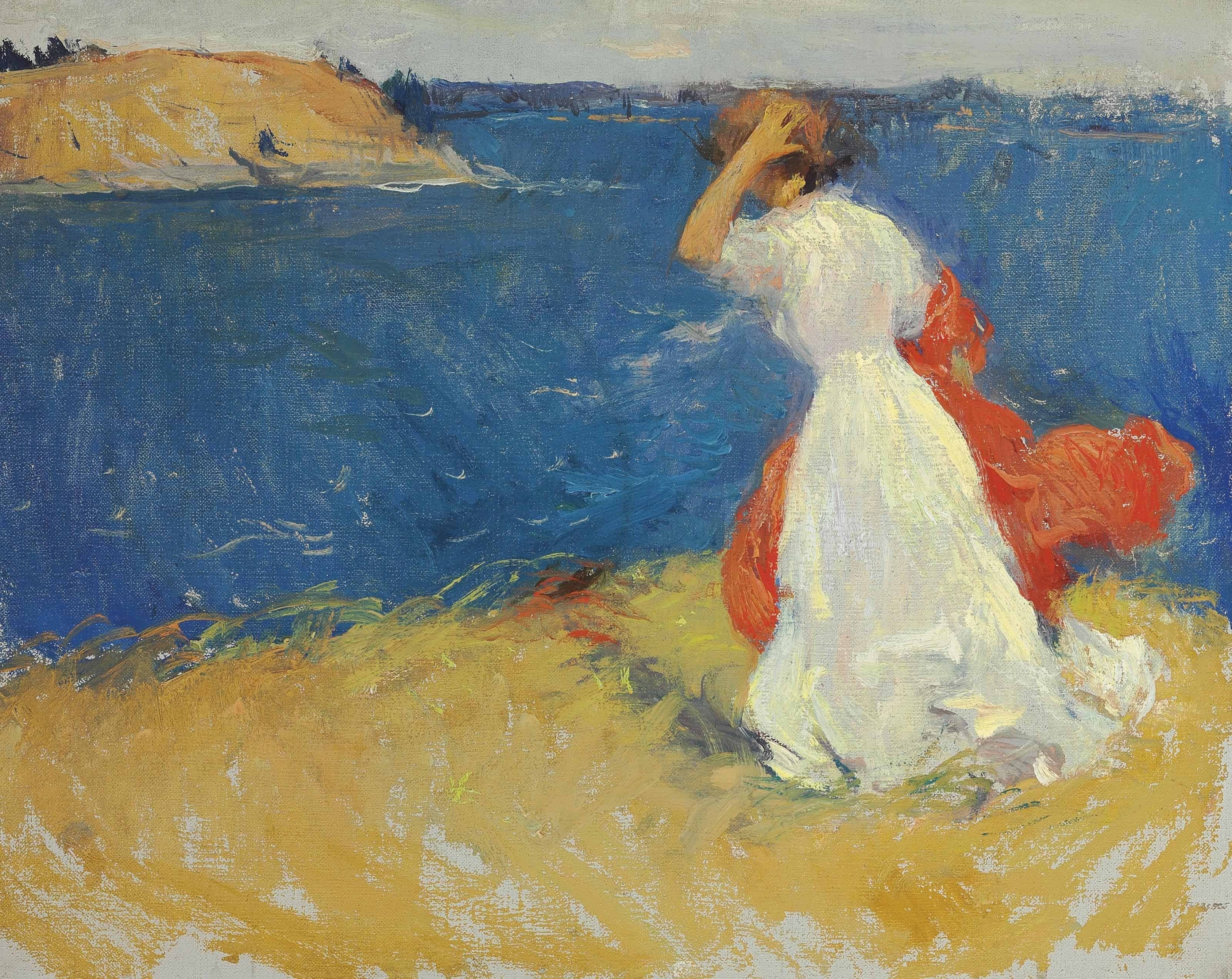 Fille sur le promontoire - Frank Weston Benson image 1 reproduction artisanale de tableau