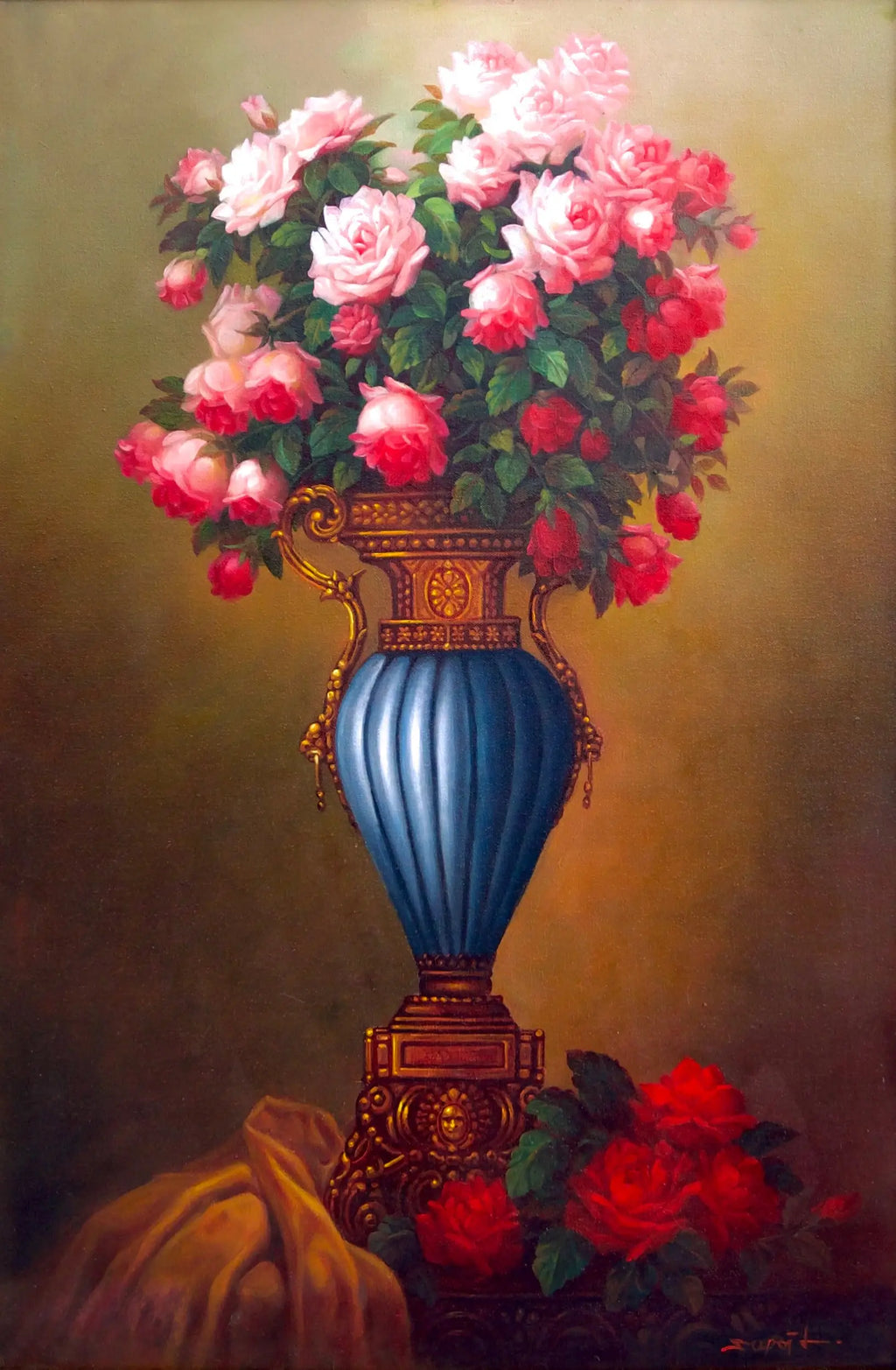 Flowers in an Antique Vase - Supoj | 60 x 90 cm Reproductions de tableaux à la peinture à l’huile