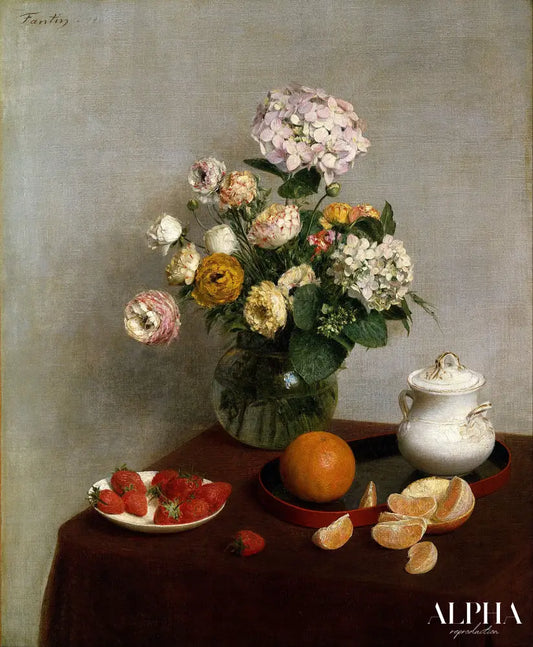 Fleurs et fruits, 1866 - Henri Fantin-Latour - Reproductions de tableaux et peintures haut de gamme