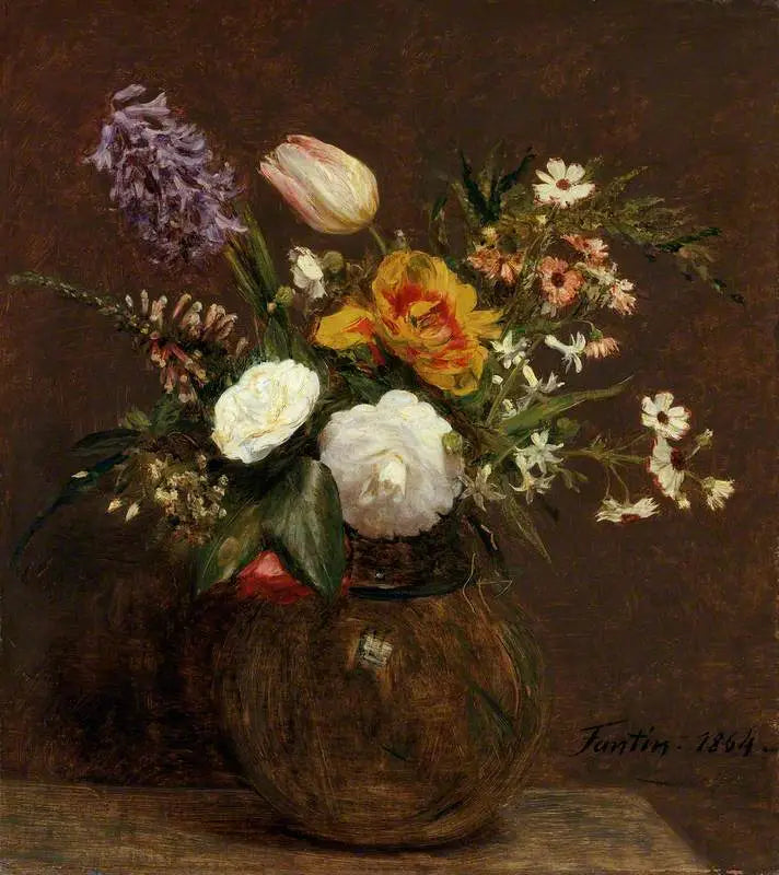 花：チューリップ、カメリア、ジャシンス - アンリ・ファンタン＝ラトゥール

Source:
Fleurs : Tulipes, Camélias et Jacinthes - Henri Fantin-Latour