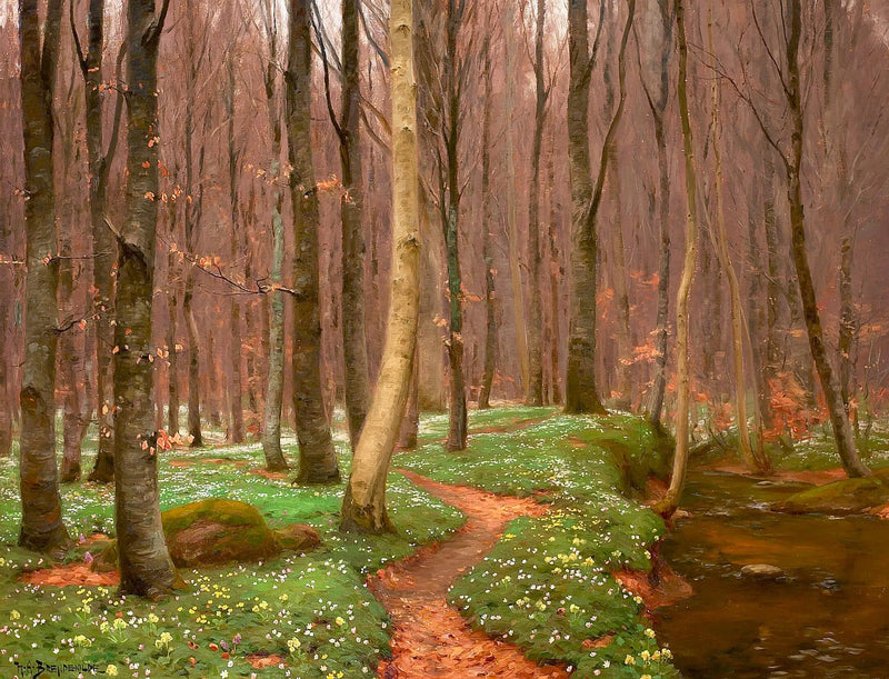ヒースの森と咲き誇るアネモネ、小さな小川 - H. A. Brendekilde

Source:
Forêt de hêtres avec des anémones en fleurs et un petit ruisseau. - H. A. Brendekilde