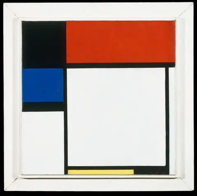 Reproduction du tableau « Fox Trot B, avec noir, rouge, bleu et jaune - Piet Mondrian » par Alpha Reproduction en peinture à l’huile