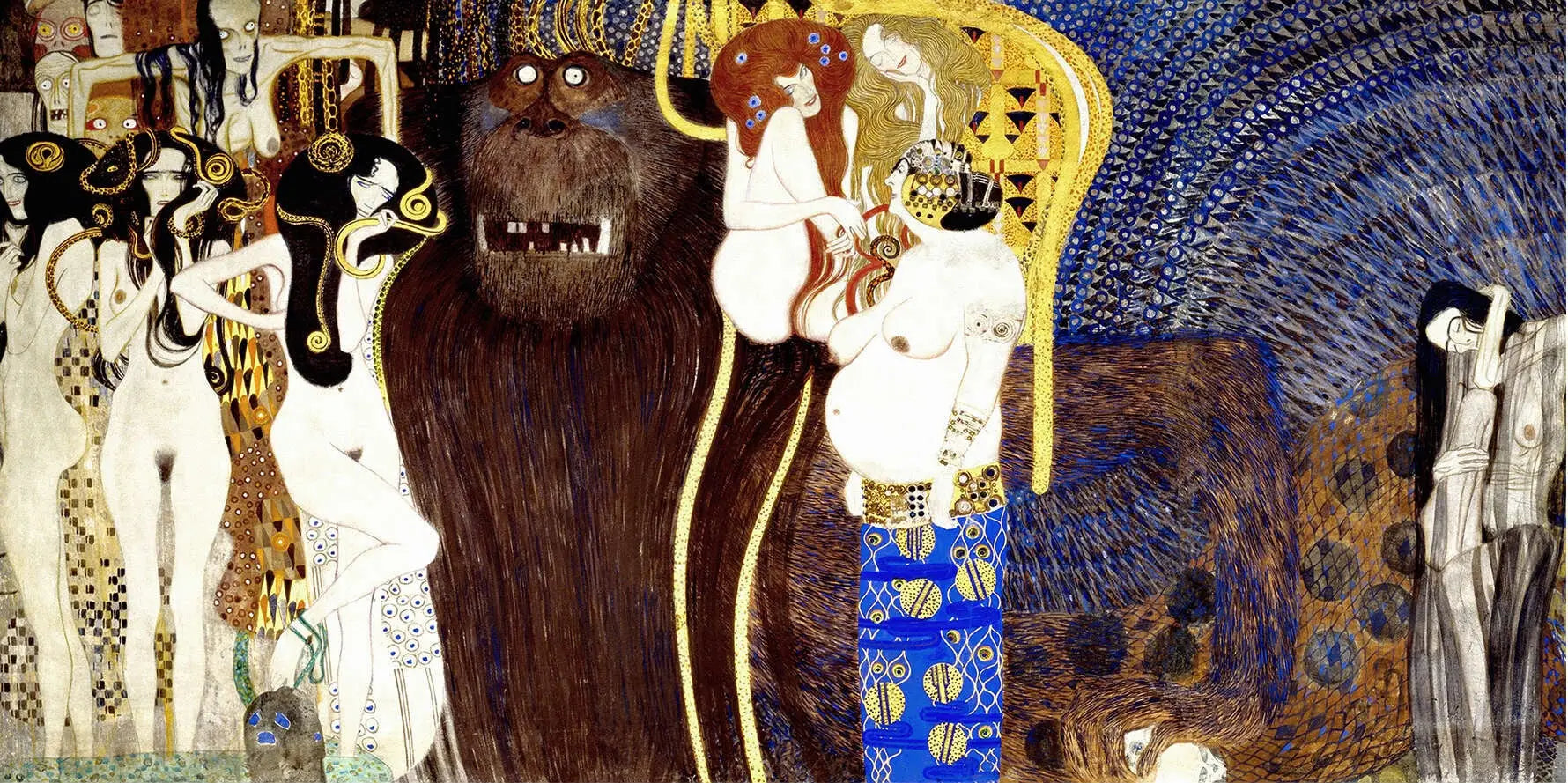 Reproduction du tableau « Frise Beethoven (planche 5, mur central) : Les puissances hostiles - Gustav Klimt » par Alpha Reproduction en peinture à l’huile