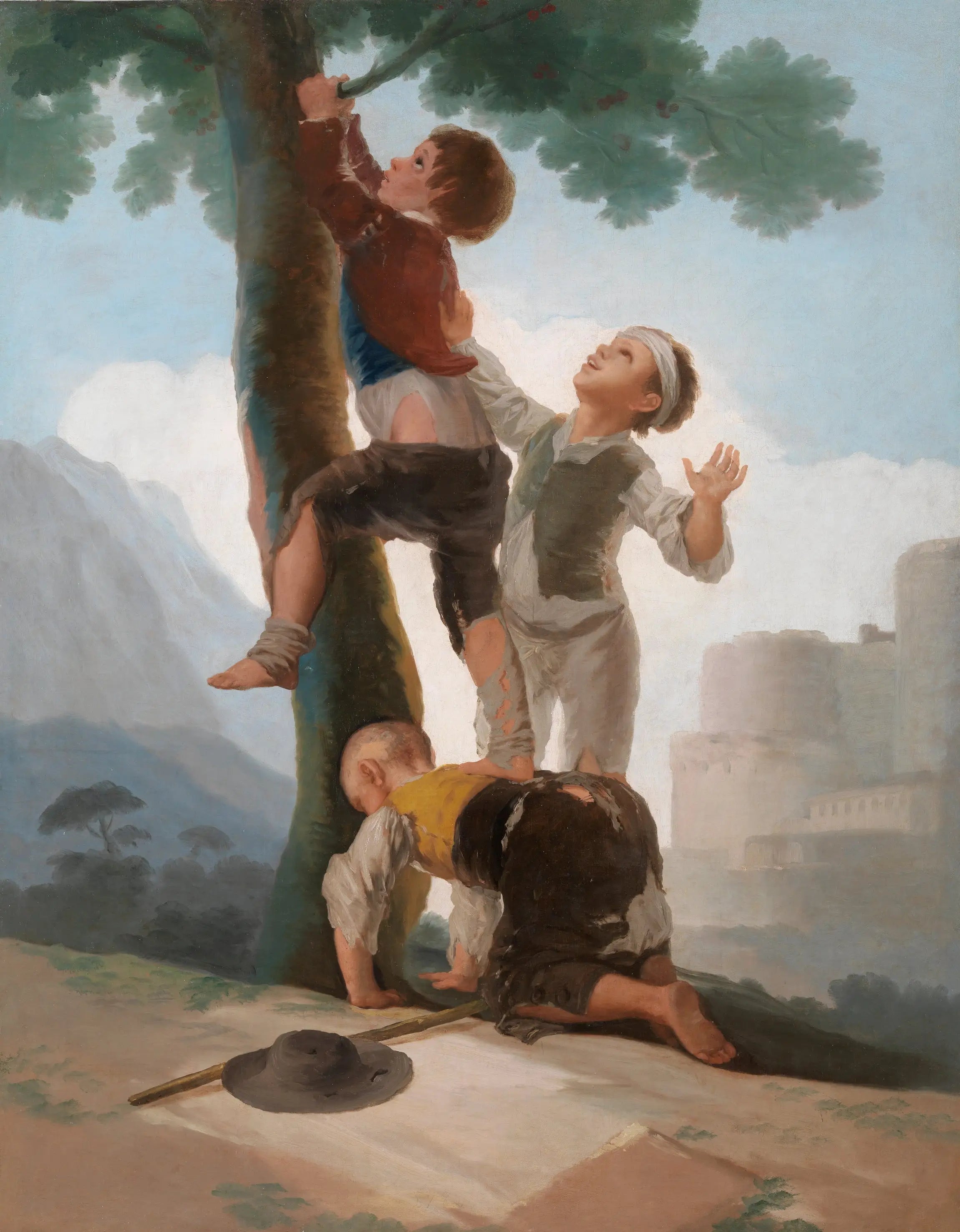 Garçons grimpant à un arbre - Francisco de Goya image 1 reproduction de peinture à l’huile