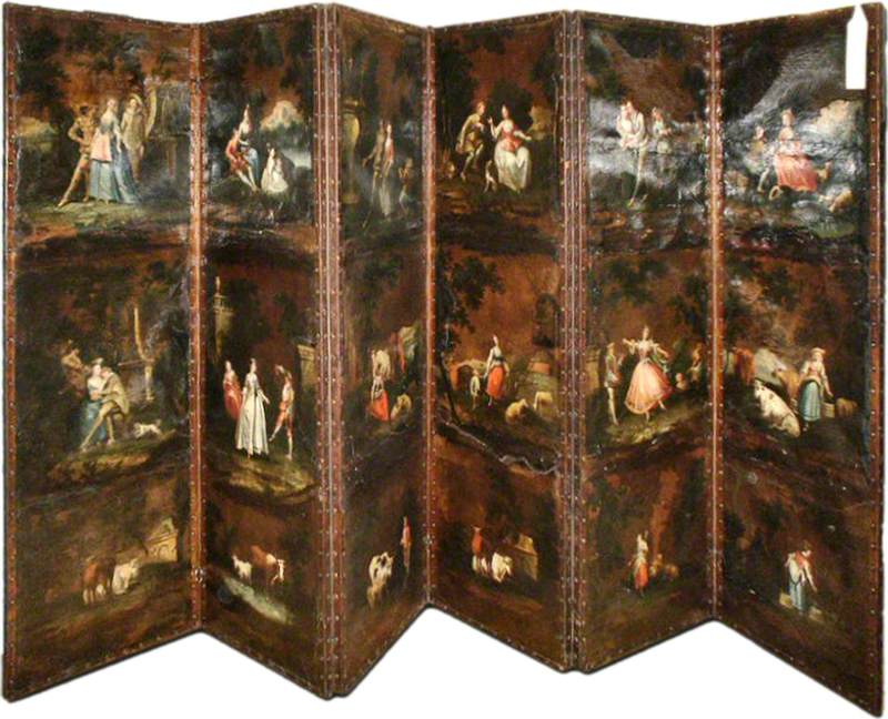 動物と人物を描いた十八景の風景（パーテーション） - アントワーヌ・ワットー