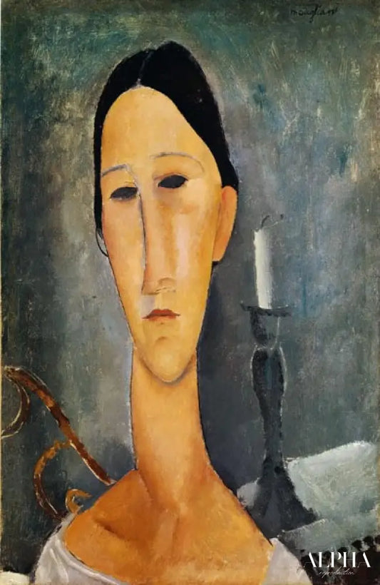 Hanka Zborowska en arrière-plan un chandelier - Amedeo Modigliani - Reproductions de tableaux et peintures haut de gamme