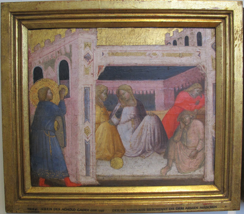 サンタクロースの物語。サンタクロースがプールの三人の娘に贈り物をする。 - アニョロ・ガッディ