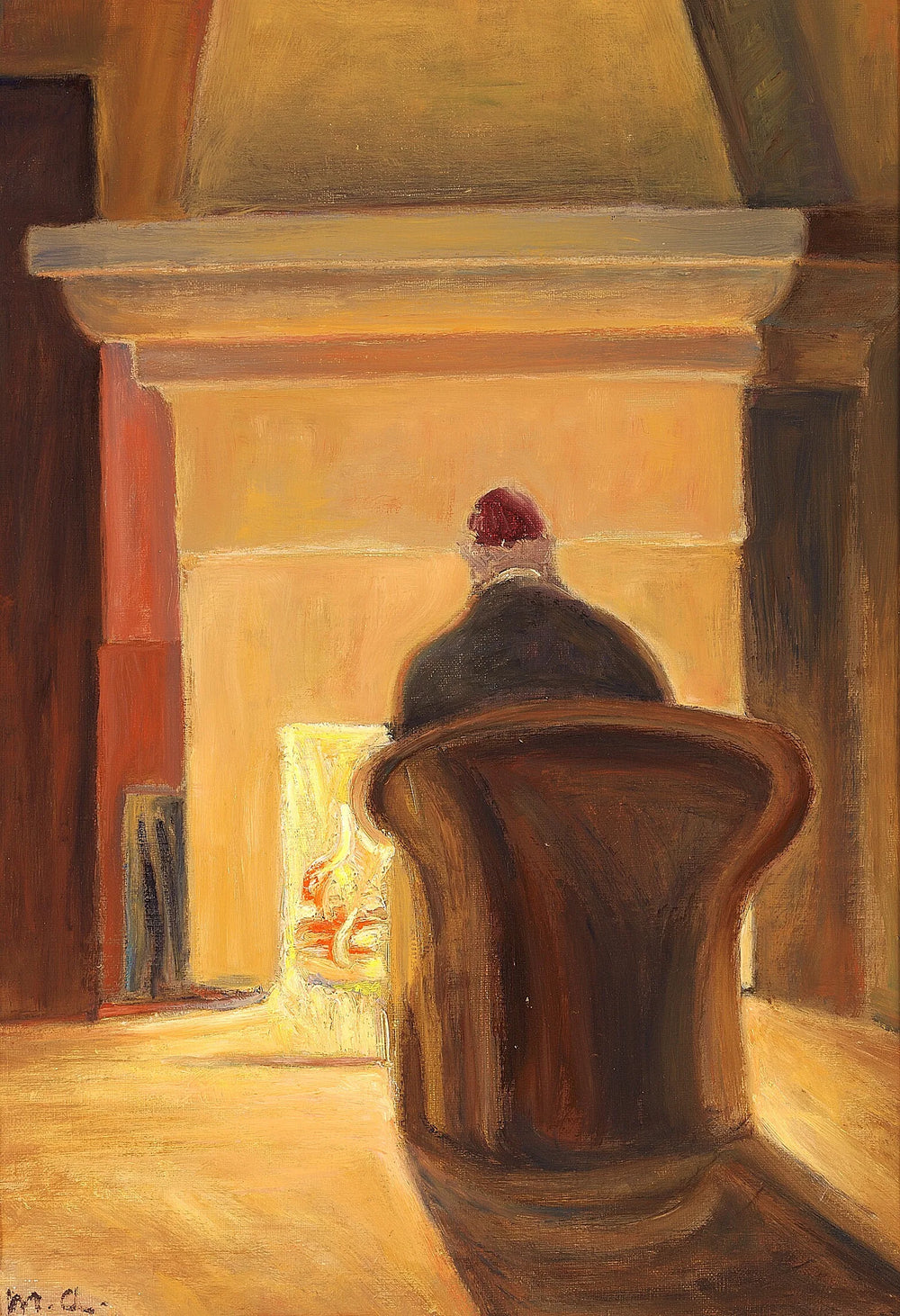 Holger Drachmann devant la cheminée, Skagen. - Michael Peter Ancher image 1 reproduction d’œuvre d’art à l’huile