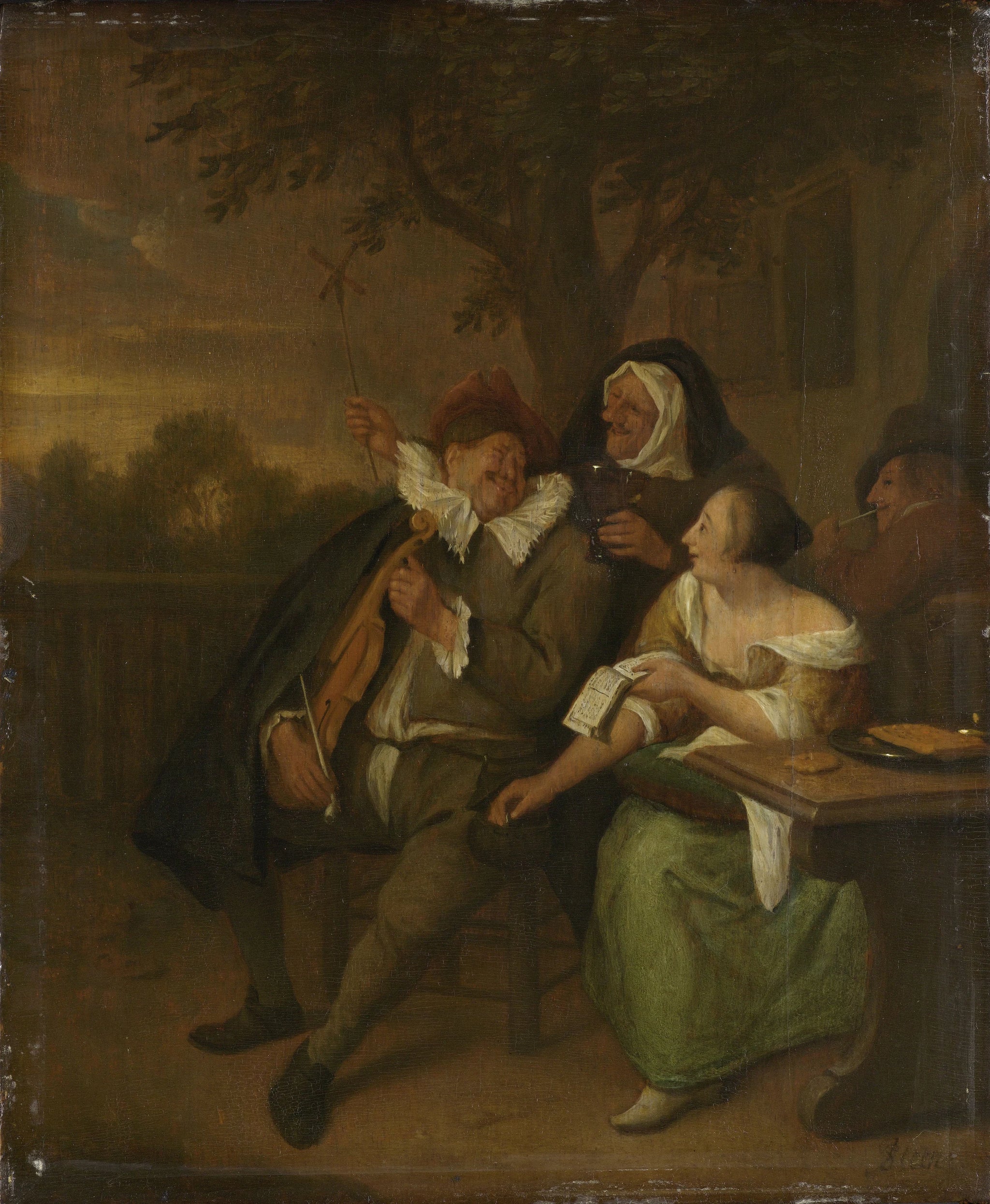 Homme avec un violon en mauvaise compagnie - Artiste inconnu du Rijksmuseum