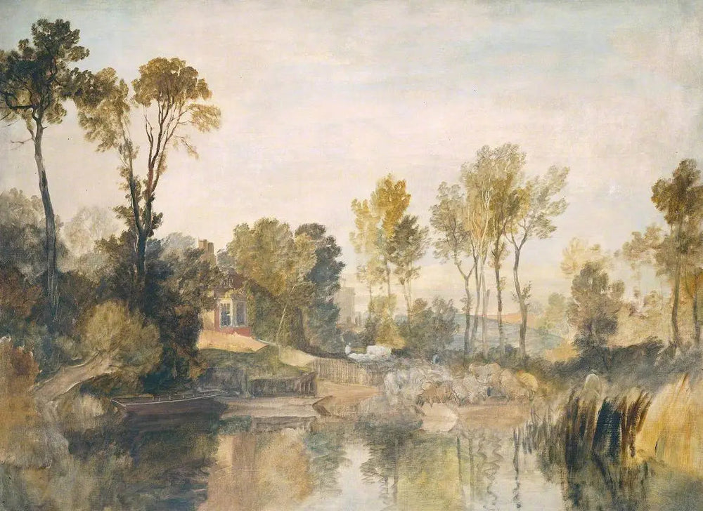 House beside the River, with Trees and Sheep - J. M. W. Turner image 1 reproduction artisanale de tableau