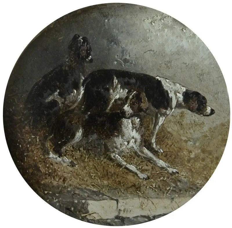 キツネ狩りの円形シーン8点：休む3匹の犬 - ジョン・フレデリック・ヘリング Sr.  

Source:
Huit scènes circulaires de chasse au renard : trois chiens au repos - John Frederick Herring, Sr.
