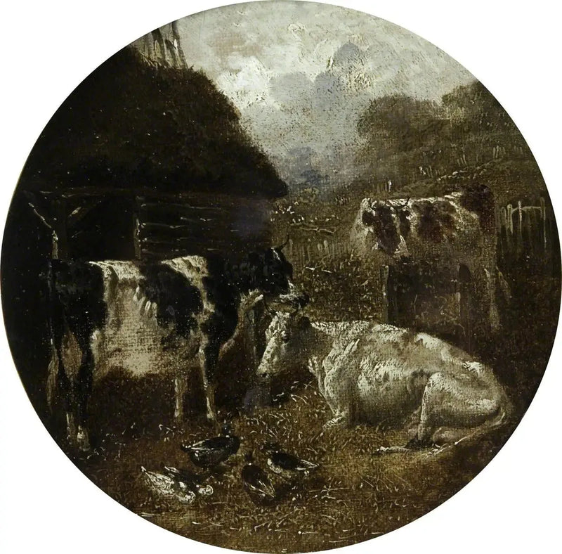 円形の農場のシーン8点：牛 - ジョン・フレデリック・ヘリング Sr.  

Source:
Huit scènes de ferme circulaires : vaches - John Frederick Herring, Sr.