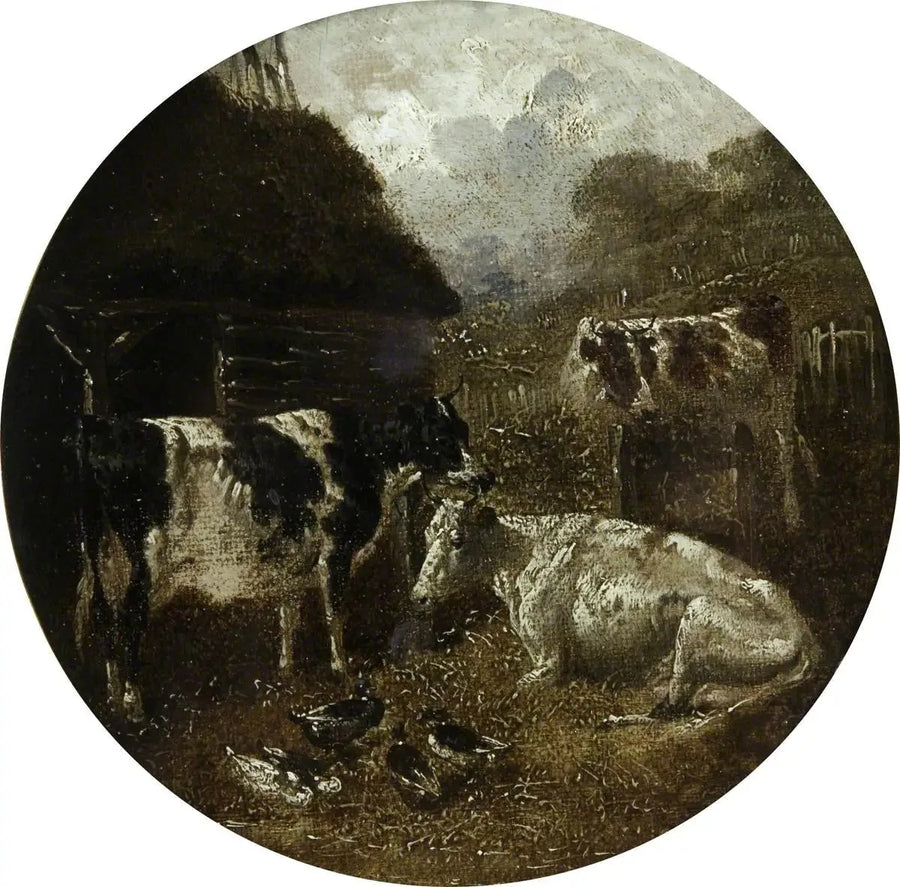 円形の農場のシーン8点：牛 - ジョン・フレデリック・ヘリング Sr.  

Source:
Huit scènes de ferme circulaires : vaches - John Frederick Herring, Sr.
