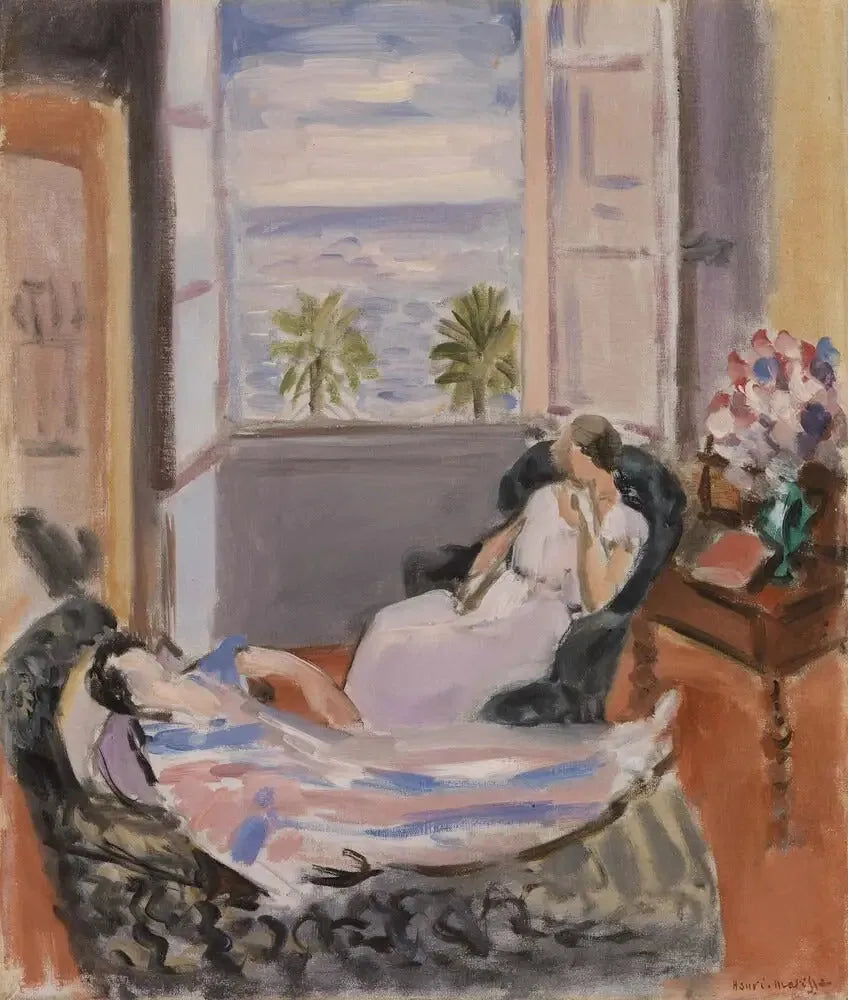 Intérieur avec deux personnages, fenêtre ouverte (Intérieur avec deux personnages, fenêtre ouverte) - Henri Matisse image 1 reproduction artisanale de tableau