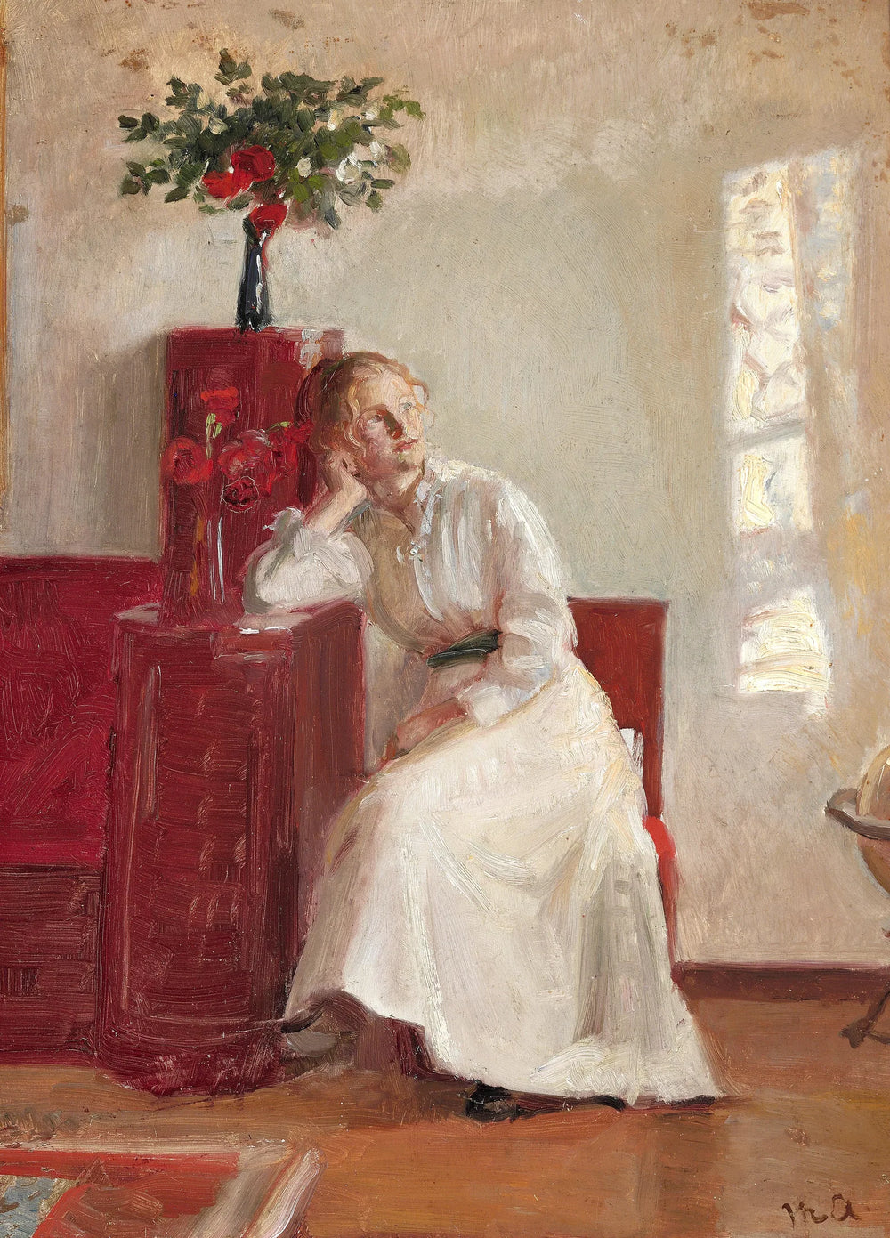 Intérieur avec une jeune femme assise sur une chaise. - Michael Peter Ancher image 1 reproduction de peinture à l’huile