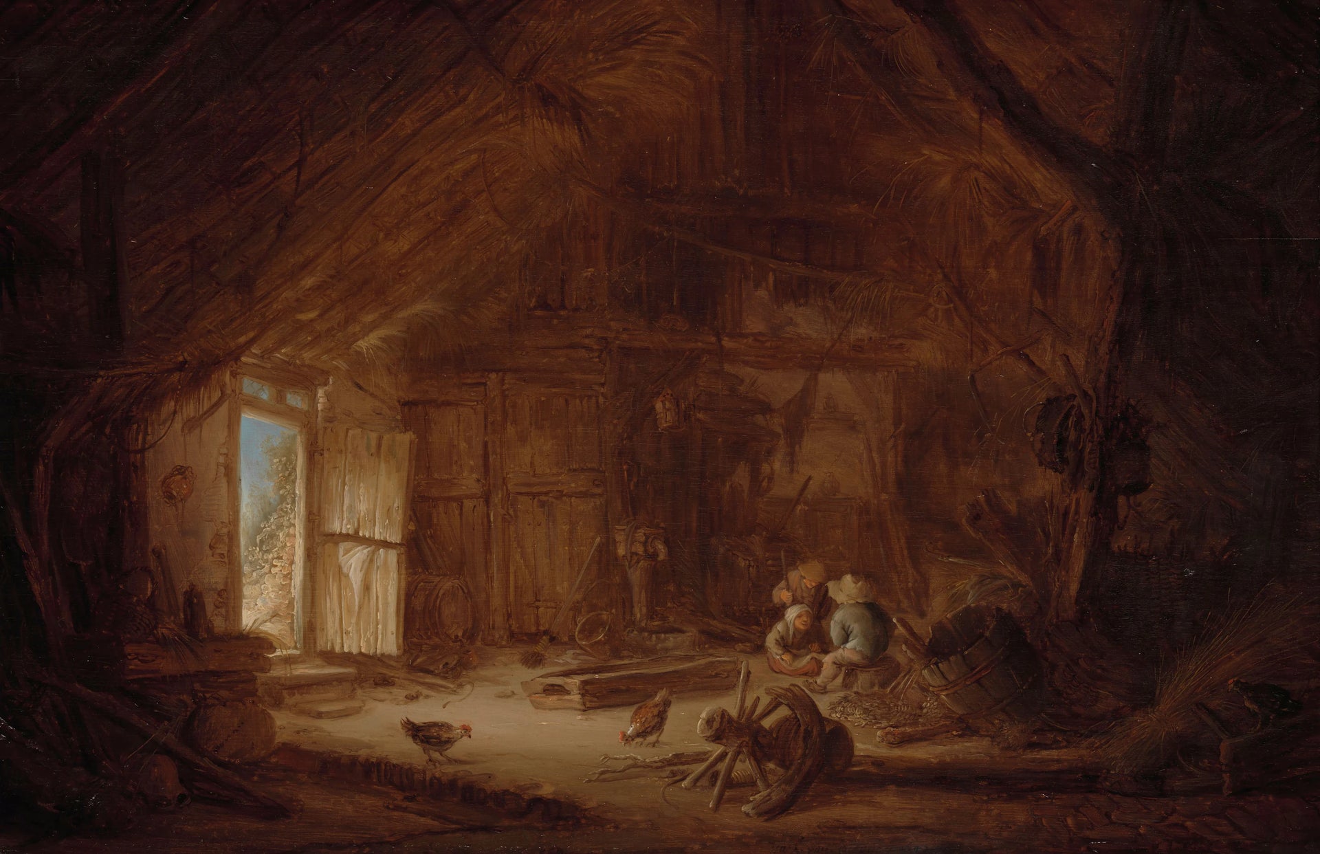 Intérieur de grange avec trois enfants - Isaac van Ostade