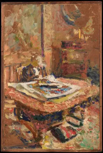 Intérieur, madame Vuillard assise devant une table - Édouard Vuillard image 1 tableau peint à l’huile sur toile
