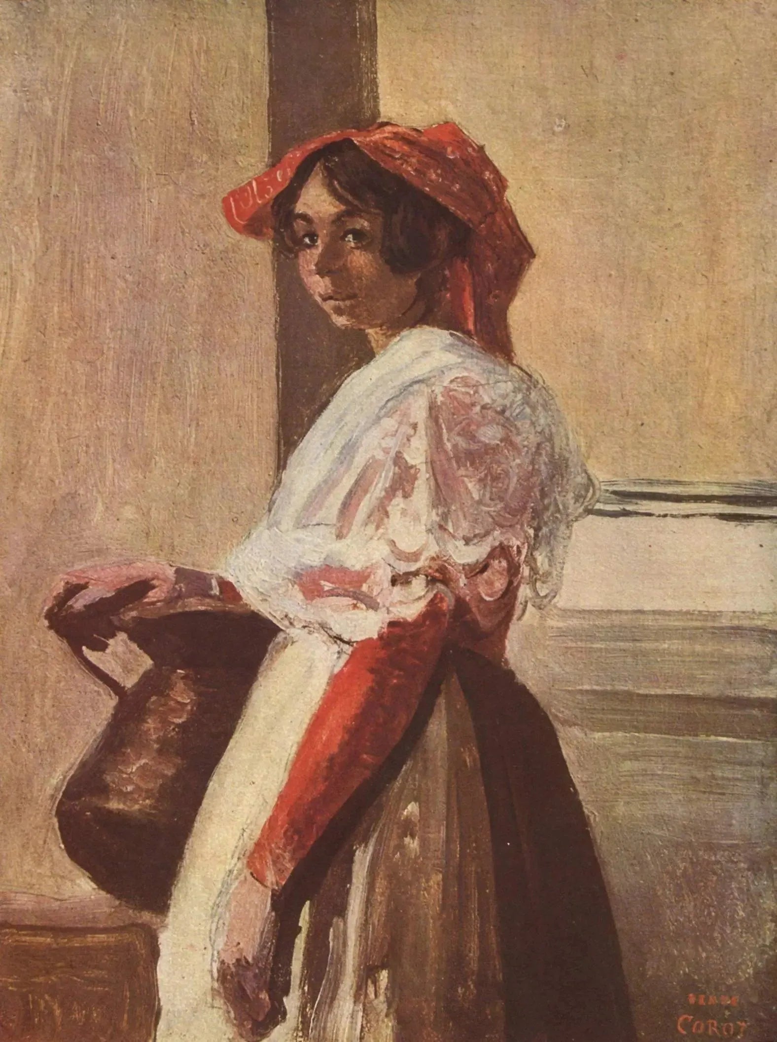 Italienne avec cruche - Jean-Baptiste Camille Corot image 1 tableau peint à l’huile sur toile