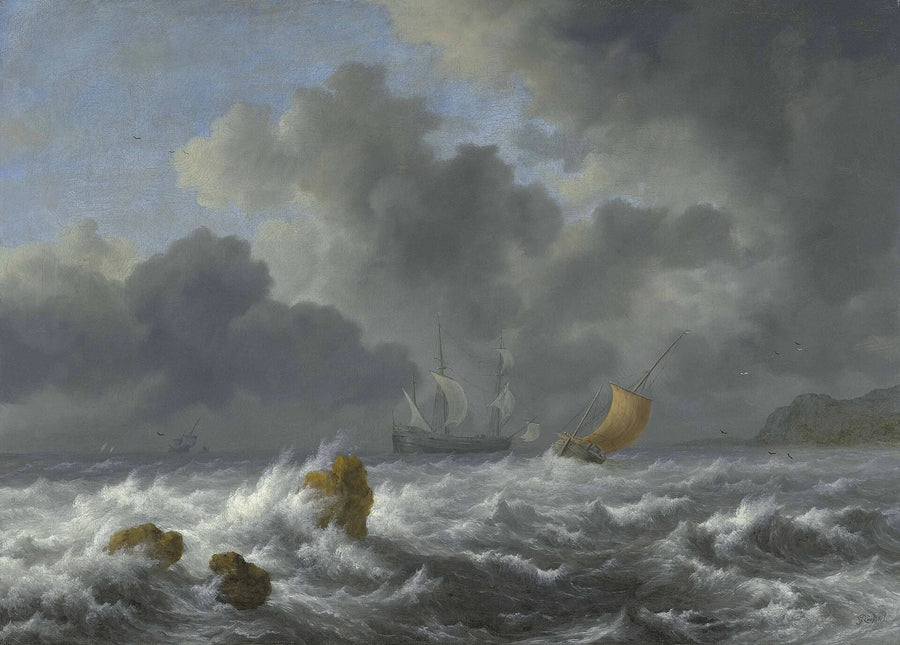Voiliers dans la tempête près d’une côte rocheuse - Jacob van Ruisdael