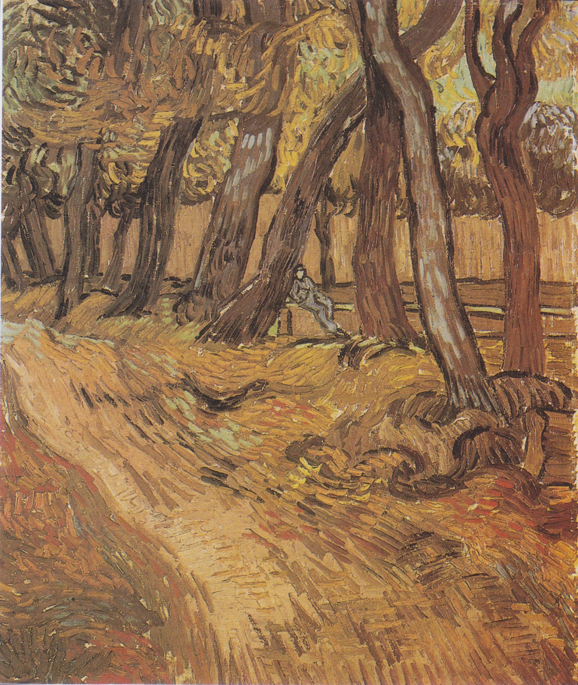 Le Jardin de l’hôpital Saint-Paul avec figure de Vincent van Gogh, F733 JH1845, Kröller-Müller Museum