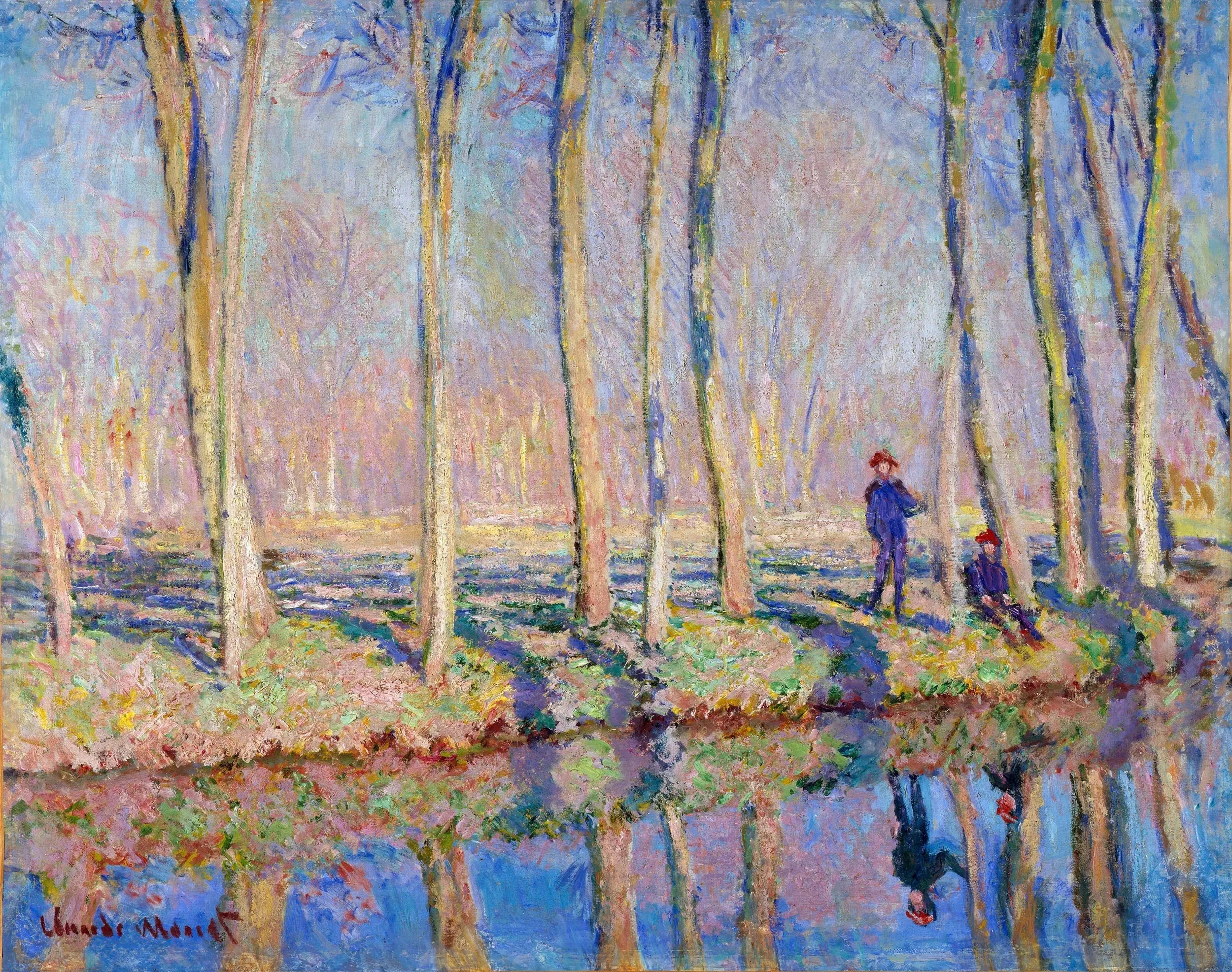 Jean-Pierre Hoschedé et Michel Monet au bord de l'Epte - Claude Monet image 1 copie de tableau peinte à la main