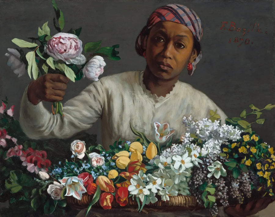 Jeune Femme aux pivoines - Frédéric Bazille image 1 copie peinte à la main à l’huile