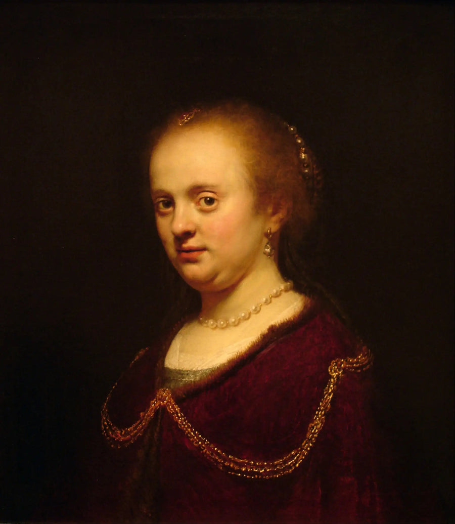 Jeune femme avec une chaîne en or - Rembrandt image 1 copie peinte à la main à l’huile