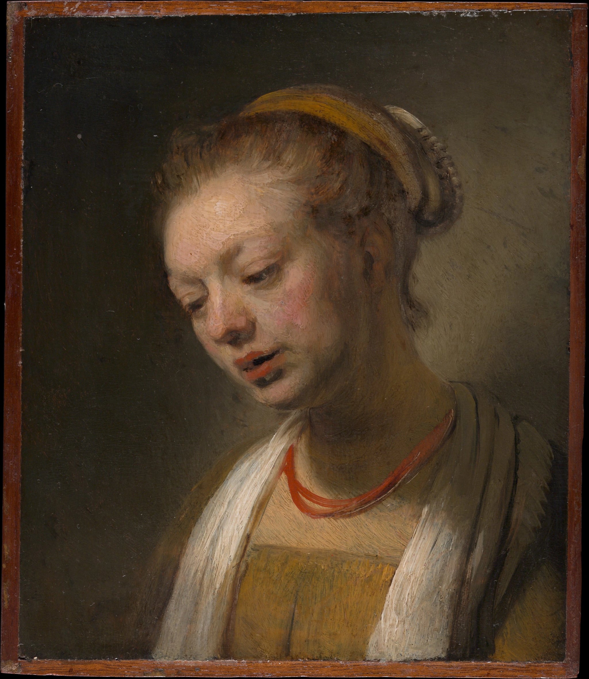 Jeune femme au collier rouge — dans le style de Rembrandt, vers 1645, Metropolitan Museum of Art
