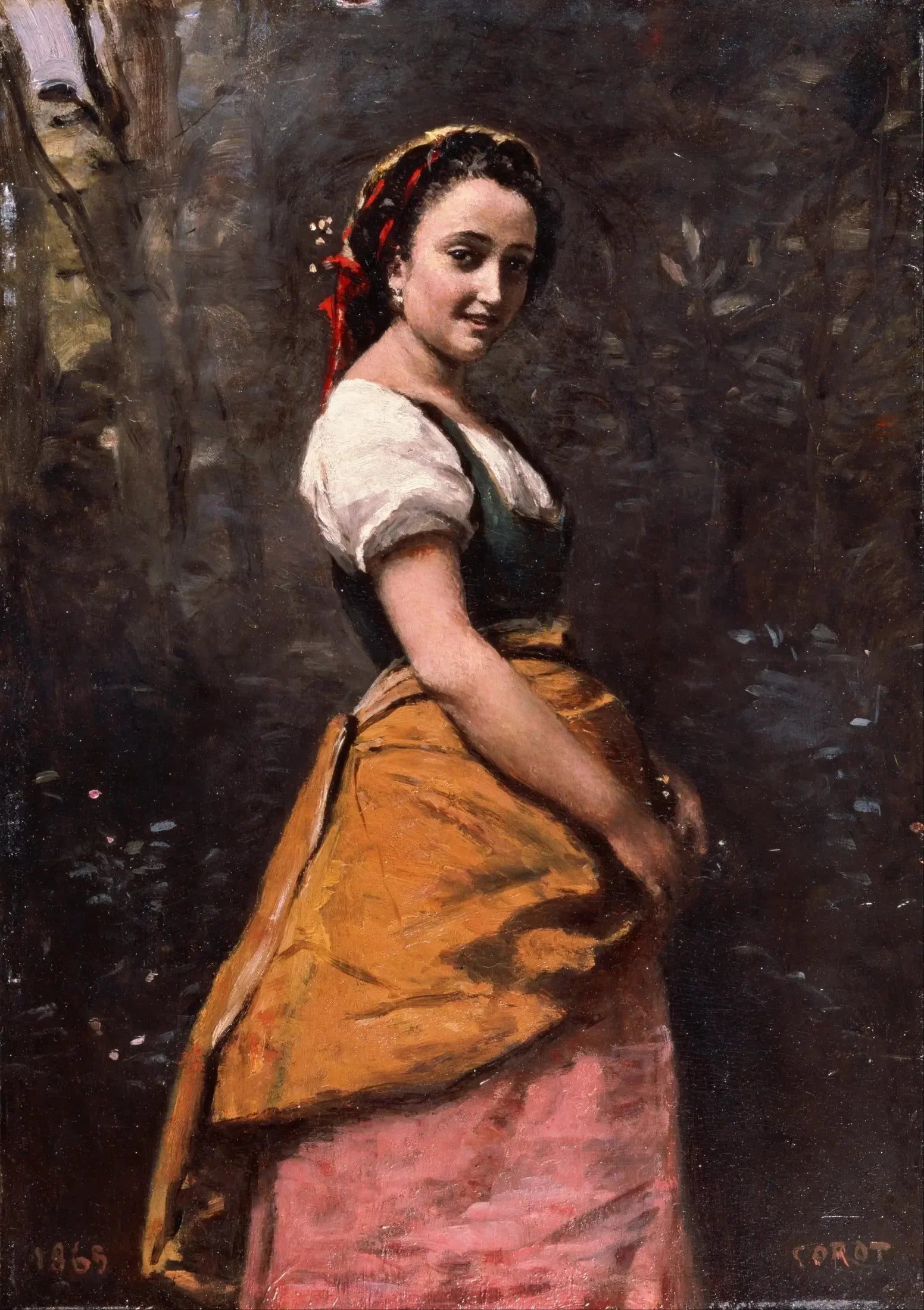 Jeune femme en forêt - Jean-Baptiste Camille Corot image 1 reproduction artisanale de tableau