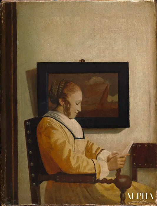 Jeune femme lisant - Johannes Vermeer - Reproductions de tableaux et peintures haut de gamme