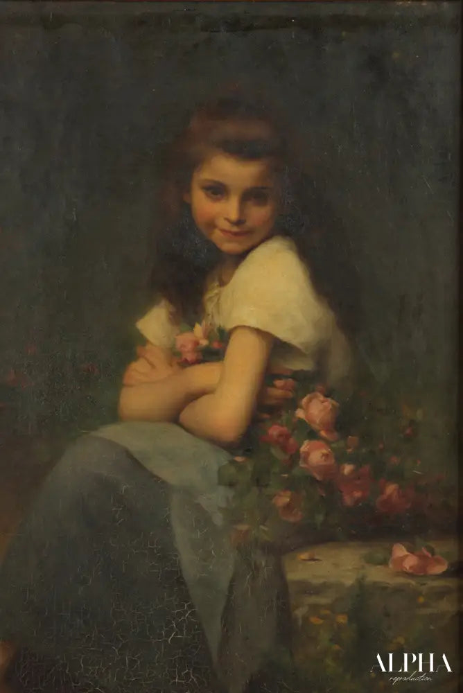 Jeune fille avec des roses - Jules-Cyrille Cavé - Reproductions de tableaux et peintures haut de gamme