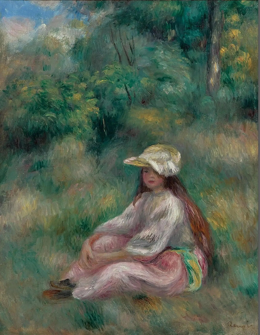 Jeune fille en rose dans un paysage - Pierre-Auguste Renoir image 1 tableau peint à l’huile sur toile
