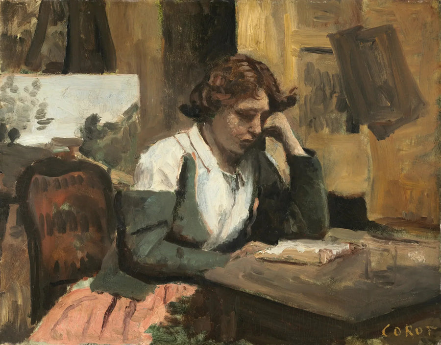若い女性の読書 - ジャン＝バティスト・カミーユ・コロー
