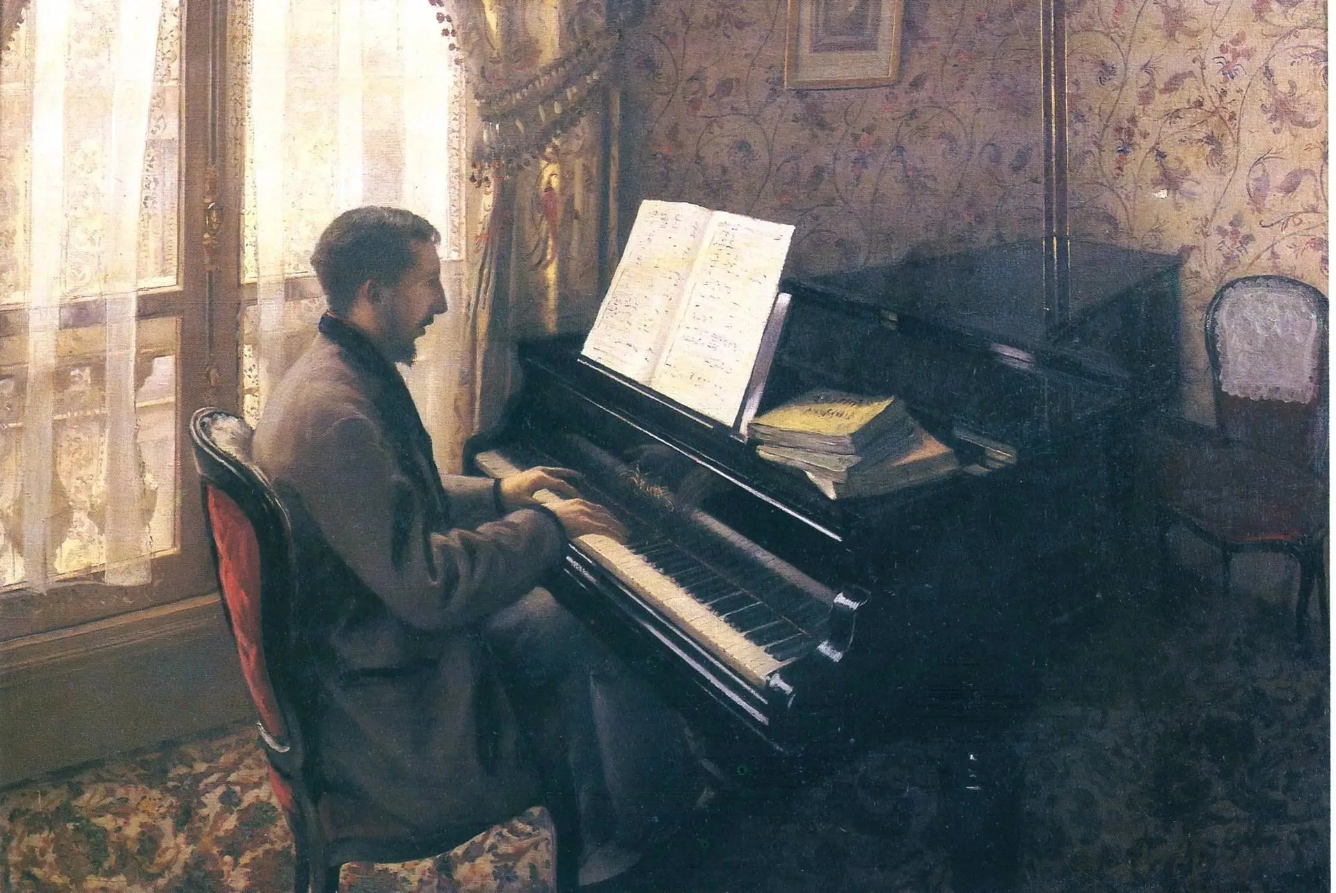 Jeune homme au piano (Martial Caillebotte) - Gustave Caillebotte image 1 tableau peint à l’huile sur toile