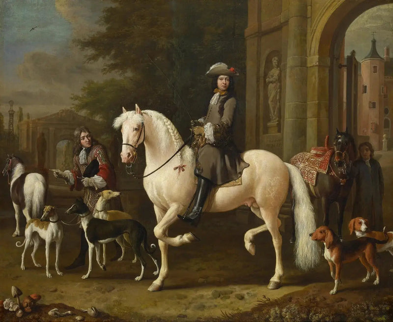 ヨハン・オルト（1642-1701）が馬に乗ってニイェンローデ城の門を越える - メルキオール・ド・ホンデコーター