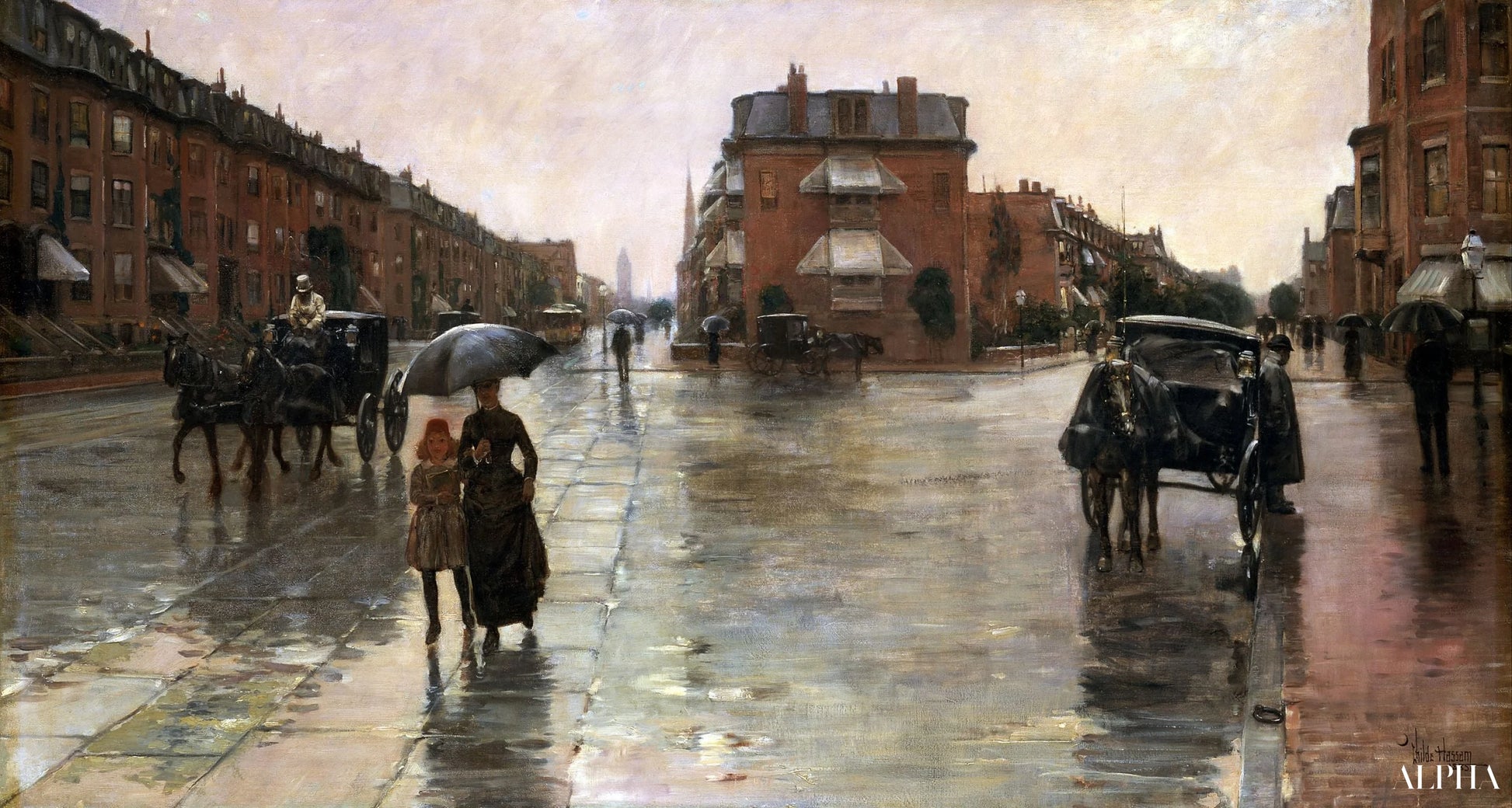 雨の日、ボストン - チャイルド・ハッサム - 高級絵画および絵画の複製