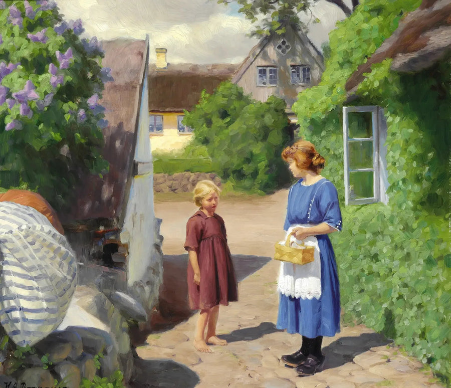 イェリゲの夏の日。咲き誇るライラックと村の通りの小さな女の子たち。 - H. A. Brendekilde

Source:
Journée d'été à Jyllinge. Lilas en fleurs et petites filles dans la rue du village. - H. A. Brendekilde