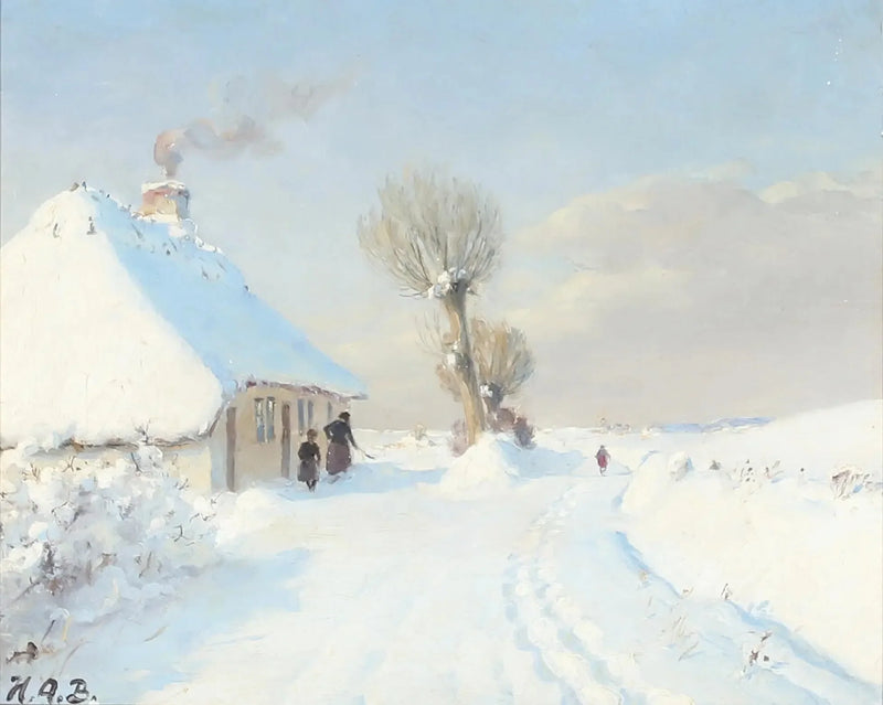 日当たりの良い冬の日、母親と子供が小屋の前にいる

Source:
Journée d'hiver ensoleillée avec mère et enfant devant un chalet. - H. A. Brendekilde