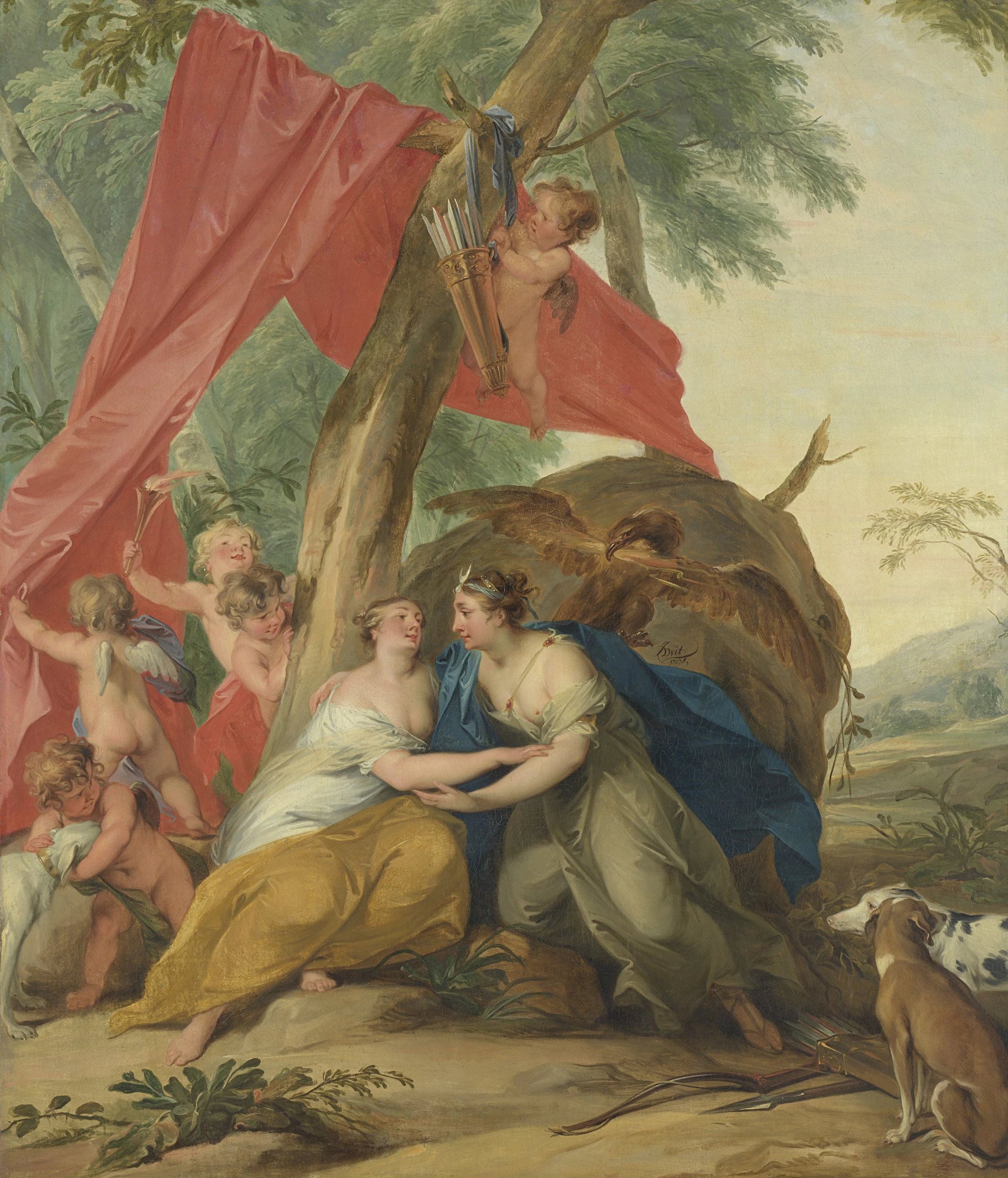Jupiter, déguisé en Diane, séduit la nymphe Callisto - Jacob de Wit