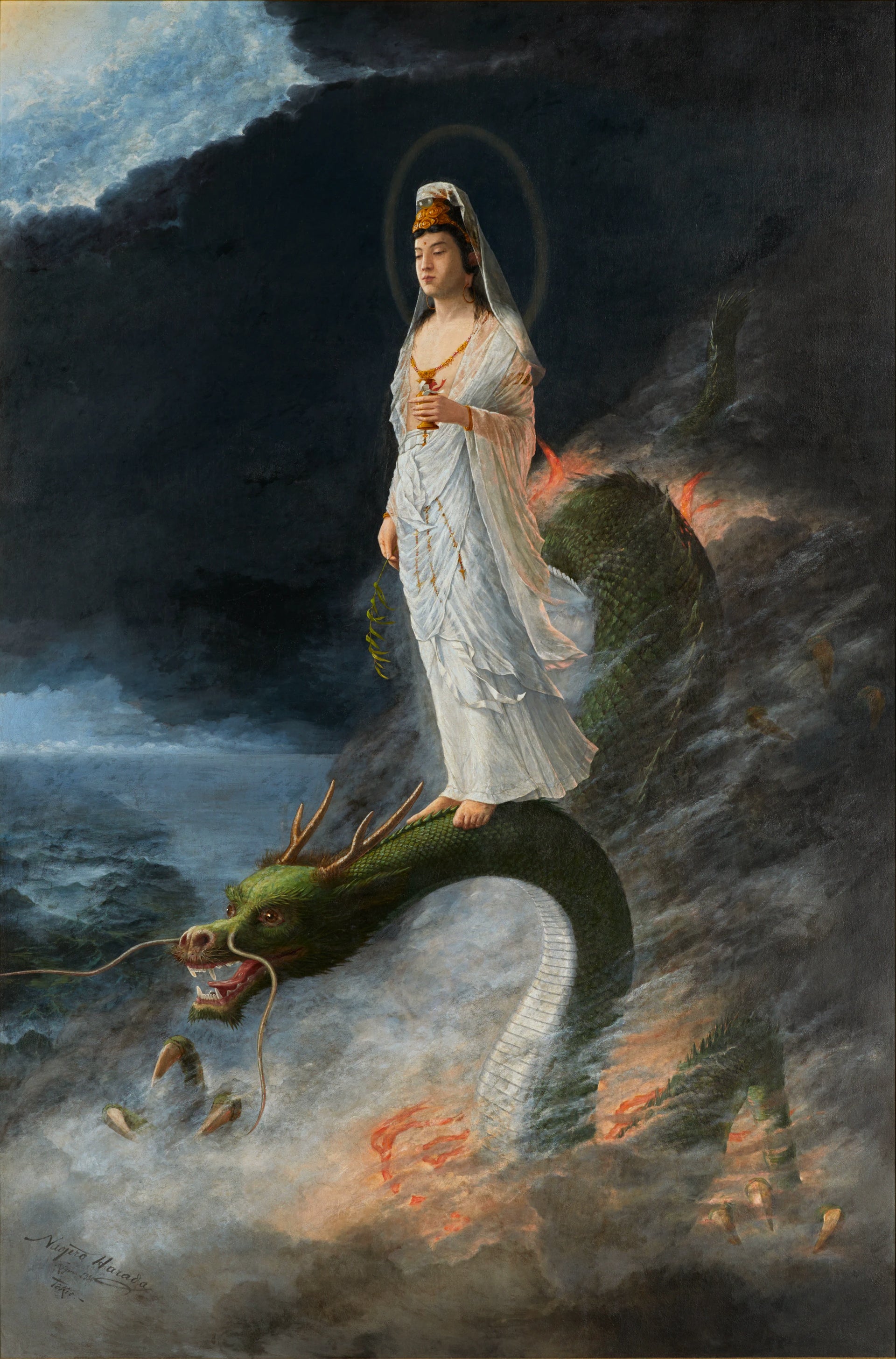Kannon chevauchant le dragon, Harada Naojirō, 1890