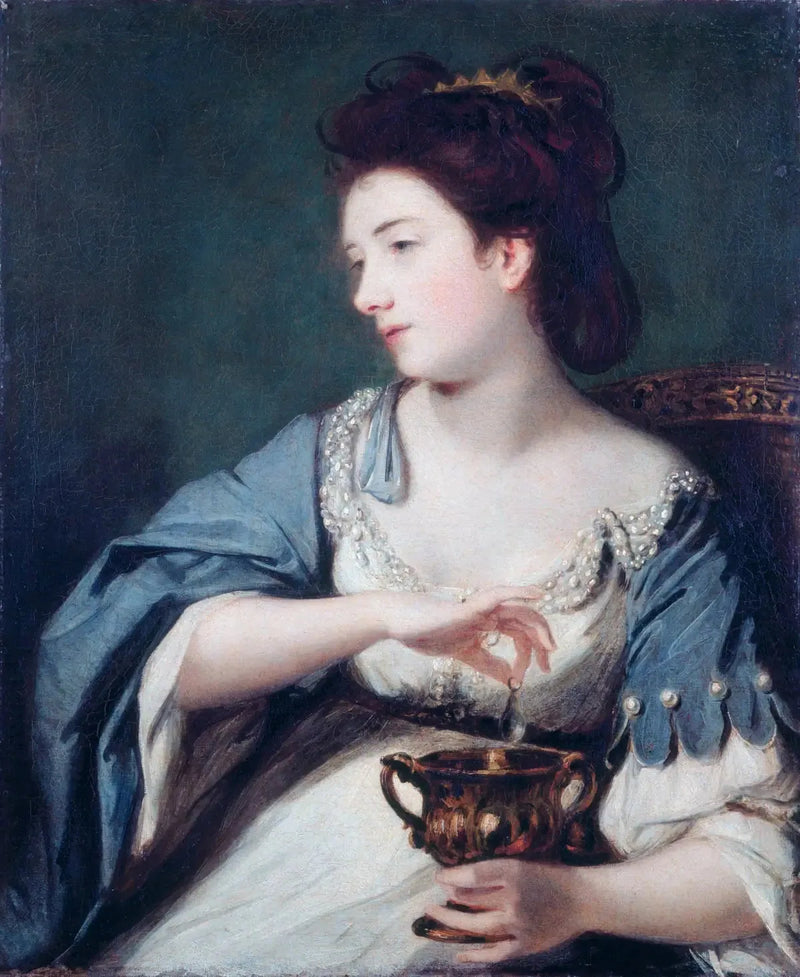 キティ・フィッシャー（1741–1767）クロエオパトラの役で真珠を溶かす - ジョシュア・レイノルズ